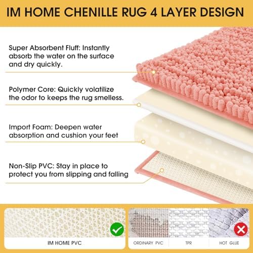 ACCUMTEK Upgrade Luxury Coral Bathroom Rug Mat 59"x20", Ultra Soft Thick Absorbent Bath Mats, Non Slip Chenille Toilet Mat for Bathroom, Bedroom, Kitchen, Shower, Tub