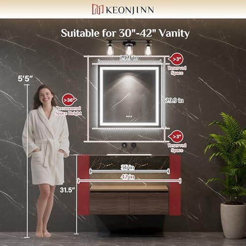 Keonjinn 30 x 30 Inch Lighted Mirrors for Bathroom Wall, Bluetooth Speaker