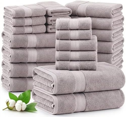 LANE LINEN Bath Towel Set 100% Cotton 24 Piece Soft Absorbent - Platinum