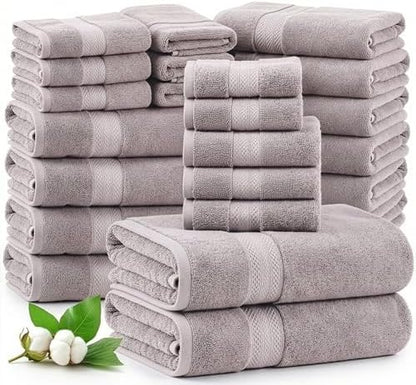 LANE LINEN Bath Towel Set 100% Cotton 24 Piece Soft Absorbent - Platinum