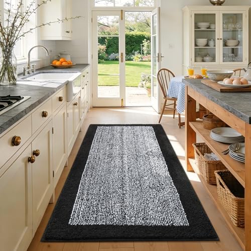 48x32 Large Bathroom Rugs Non Slip Washable, Soft Absorbent Bath Mat Black
