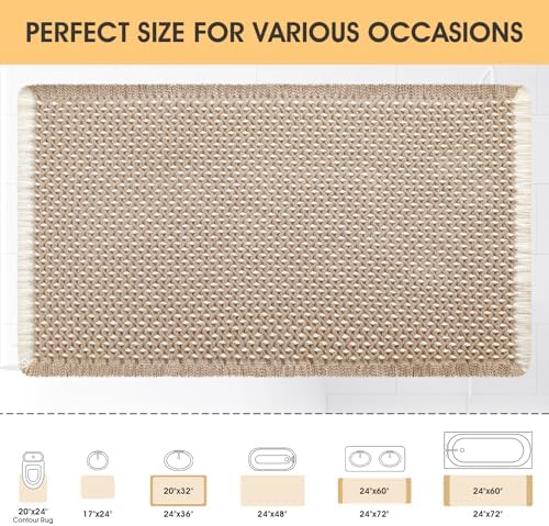 IM HOME Waffle Bath Mat Beige & White 32"x20", Boho Woven Modern Bath Mat Rugs, Absorbent Non Slip Bathroom Rugs, Soft Washable Bath Rugs with Tassels for Bedroom, Kitchen, Shower, Tub