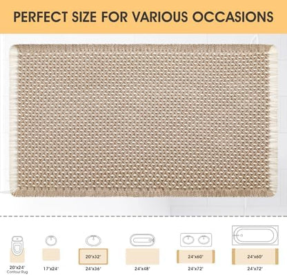 IM HOME Waffle Bath Mat Beige & White 32"x20", Boho Woven Modern Bath Mat Rugs, Absorbent Non Slip Bathroom Rugs, Soft Washable Bath Rugs with Tassels for Bedroom, Kitchen, Shower, Tub