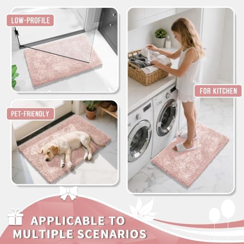 Yimobra Long Bathroom Rugs Runner 70x24 Inch, Extra Thick Soft Absorbent Chenille Bath Mat, Non Slip Machine Washable, Quick Dry Bath Rugs for Bathroom Floor, Tub and Shower, Pink