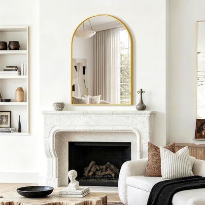FGU Arched Bathroom Mirror for Over Sink 36"x24" Gold Vanity Mirror