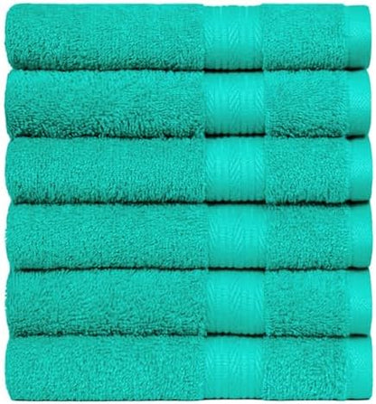 Amazon Basics Fade-Resistant 100% Cotton Hand Towels for Bathroom, Soft Absorbent, 26 x 16 inches, Teal, 6-Pack