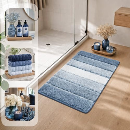 COSY HOMEER Bathroom Rugs 24x17,Ultra Soft Absorbent Bath Mat,Blue