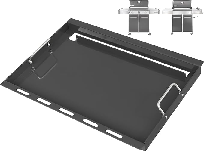 Full Size Griddle Insert for Weber Genesis 300 Series Gas Grills, 7524 Flat Top Grill Griddle Insert with Handles for Weber Genesis E310 E320 S330 EP310 EP320 EP330 CEP-310 Series, Carbon Steel