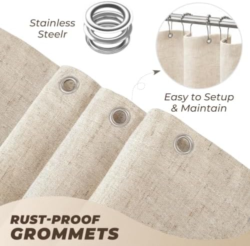 Linen Shower Curtain Boho Beige Shower Curtain with Tassels 60"W x 72"L