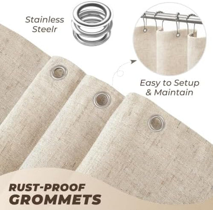Linen Shower Curtain Boho Beige Shower Curtain with Tassels 60"W x 72"L