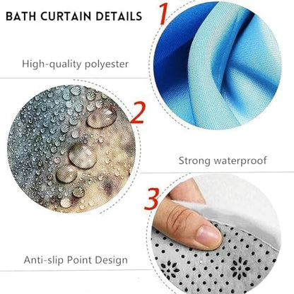 NBVKO 4PCS Pink Oil Painting Style Shower Curtain Set with Non-Slip Rugs,Toilet Lid Cover and Bath Mat,Bathroom Decor Accessory Set