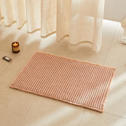 TYUU Waffle Bath Mat, Boho Bathroom Rugs Non Slip, 30x20 Light Peach