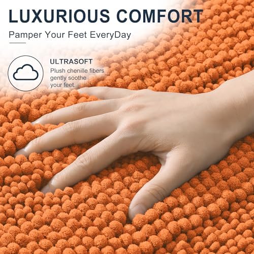 Smiry Thick Chenille Bathroom Rugs 30x20, Soft Absorbent Bath Mat, Clay