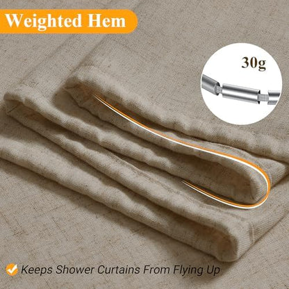 Naturoom Linen Shower Curtain 72 Inch Long for Bathroom Cobblestone 1 Panel
