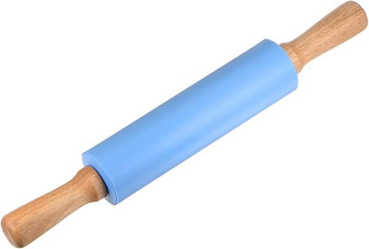 HARFINGTON Silicone Rolling Pins for Baking 15 Inch Wooden Handle Non Stick Rolling Pin Small Roller Playdough Rolling Pins for Dough Pizza Pastry Fondant Kitchen, Blue