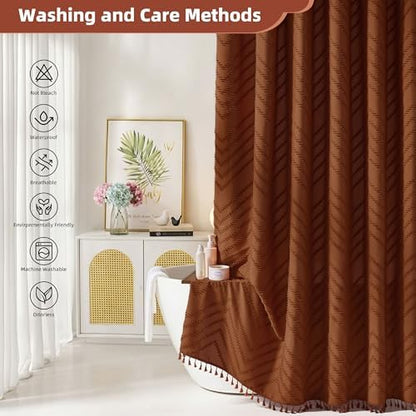 Siiluminisoy 78 Inch Long Shower Curtain Terracotta Fabric 72x78 Shower Curtain Cloth Textured Tufted Chevron Vintage Shower Curtains for Bathroom