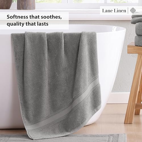 LANE LINEN Bath Towel Set 100% Cotton 3 Piece Soft Absorbent - Grey