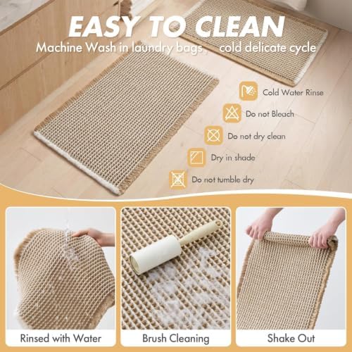 MIULEE Set of 2 Waffle Bathroom Rugs Brown&White Bath Mat 17"x24"+20"x47"