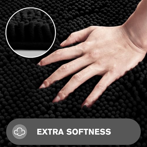 Small Bathroom Rug 12"x18" – Washable and Absorbent Bath Mat, Non Slip, Thick Soft Chenille Bath Rugs for Bathroom, Shower, Sink, Dog mat(Black)