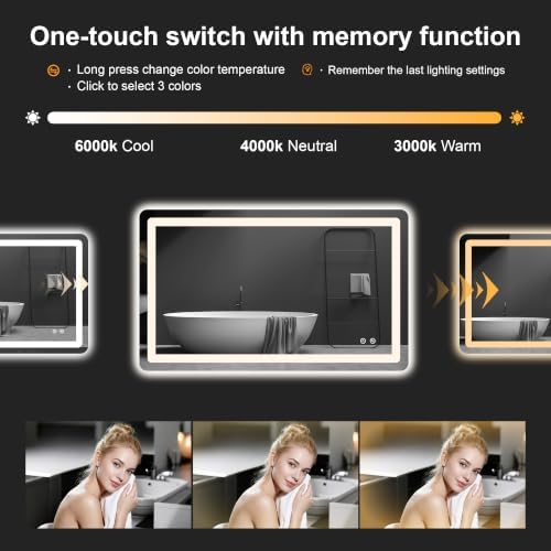 LED Bathroom Mirror with Lights, 24 x 40 Lighted Vanity Wall Mirror