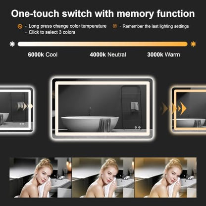 LED Bathroom Mirror with Lights, 24 x 40 Lighted Vanity Wall Mirror