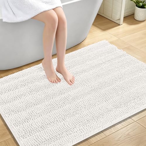 OLANLY Thick Large Bathroom Rugs 44x32, Soft Chenille Bath Rugs, Ivory