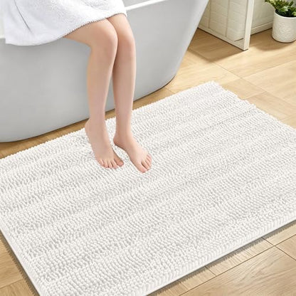 OLANLY Thick Large Bathroom Rugs 44x32, Soft Chenille Bath Rugs, Ivory