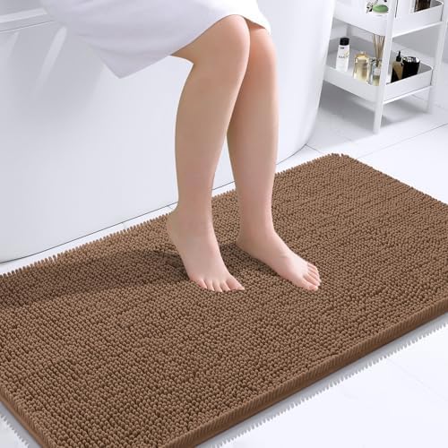 OLANLY Bathroom Runner Rugs 44x24, Extra Soft Absorbent Chenille Bath Rugs, Rubber Backing Quick Dry, Machine Washable Long Bath Mats for Bathroom Floor, Tub and Shower, Home Decor Accessories, Mocha