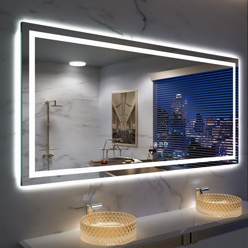 Amorho LED Mirror for Bathroom, 72"x40" with Front Light and Backlight