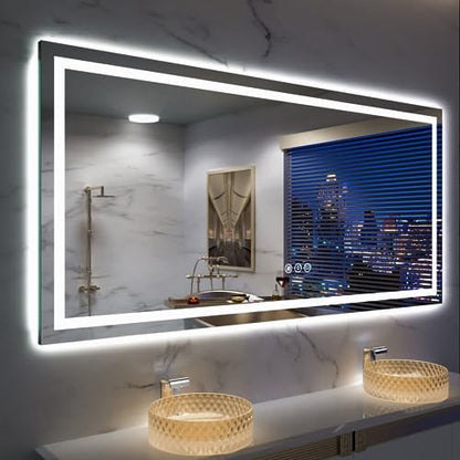 Amorho LED Mirror for Bathroom, 72"x40" with Front Light and Backlight