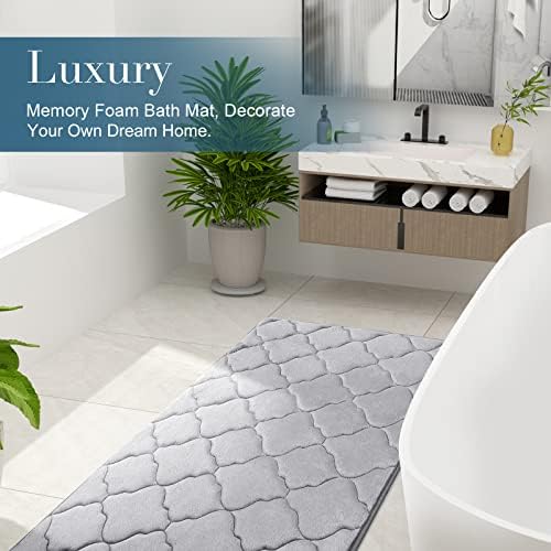 OLANLY Memory Foam Bath Mat Rug 44x24, Ultra Soft Bathroom Rugs, Grey