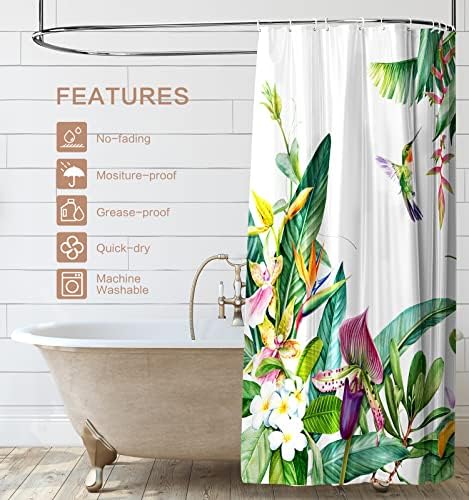 Shower Curtain Hummingbird, Spring Flowers Shower Curatin Plants Floral Waterproof Polyester Quick-Drying shower curtain Set for Bathroom 72x72 with 12 Hooks, Machine Washable barh Curtains