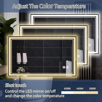 28“ x 40” LED Mirror for Bathroom, Dimmable 3 Colors, Fogless