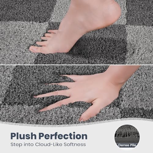 PURRUGS Bathroom Rug Non-Slip Machine Washable 20" x 30", Super Absorbent and Quick-Dry Bath Mat, Extra Soft and Plush Bath Rug for Shower, Bathtub and Sink, Grey & Dark Grey
