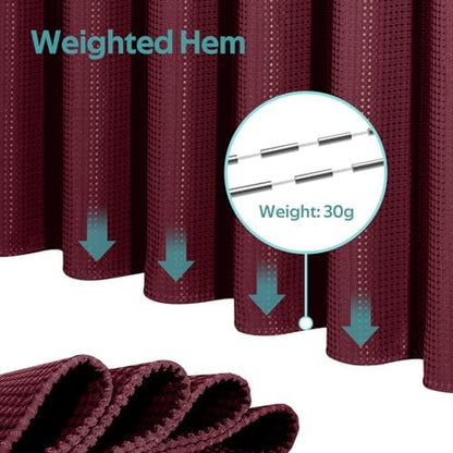 Vipfree 3 in 1 Shower Curtain Set, Waffle Shower Curtain and Liner Set with 12 Double Sided Shower Curtain Hooks, 258GSM Luxury Weighted Cloth Shower Curtains for Bathroom, 72 W x 72 H, Burgundy