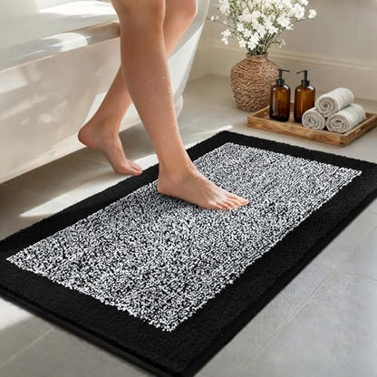 40x24 Large Bathroom Rugs Non Slip Washable, Soft Absorbent Bath Mat Black