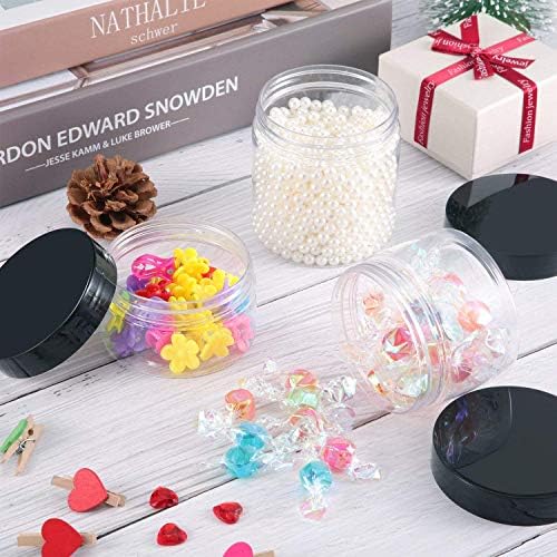 SATINIOR 24 Pieces Empty Clear Plastic Jars with Lids Round Storage Containers Wide-Mouth for Beauty Product Cosmetic Cream Lotion Liquid Butter Craft and Food (Black Lid, 2 oz)