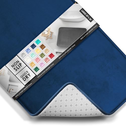 Clara Clark Bathroom Rugs, Velvet Memory Foam Bath Mat, Non-Slip Bath Rugs, Machine Wash, Dries Quickly, Ultra Soft Plush Bath Mats for Bathroom, 24 x 36, Blue