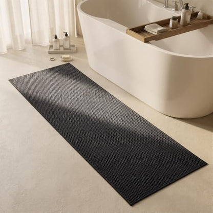 Triohero Bathroom Runner Rugs, Long Bath Mat Runner Washable Thin Quick Dry Low Pile Bathroom Runner Rugs Non Slip, Black 24"x70"