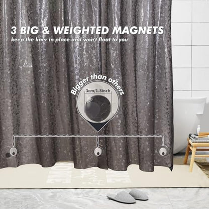 Bostofy Waterproof Shower Curtain Liner EVA 8G - Rust-Proof Hooks, Heavy-Duty Magnets - Enhance Your Bathroom with Durability and Elegance