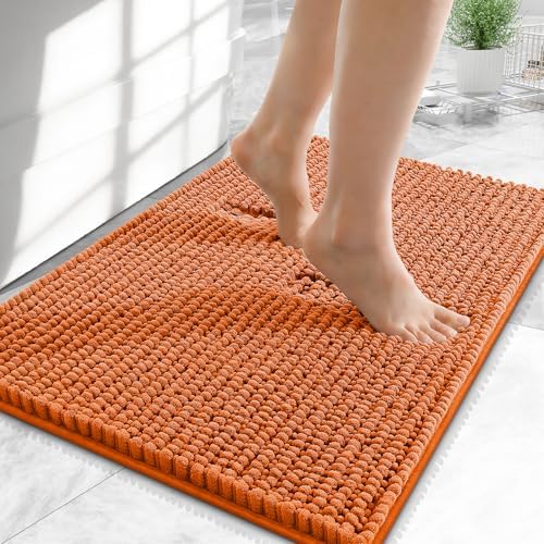 OLANLY Thick Chenille Small Bathroom Rugs 24x16, Absorbent Bath Mat, Clay