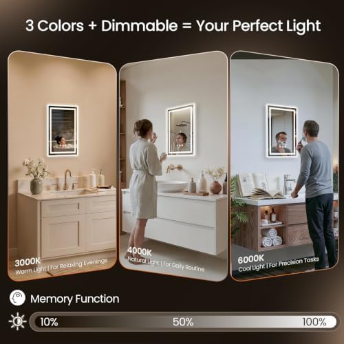 16"x24" LED Bathroom Mirror with Anti-Fog, Backlit & Front Lights, Memory
