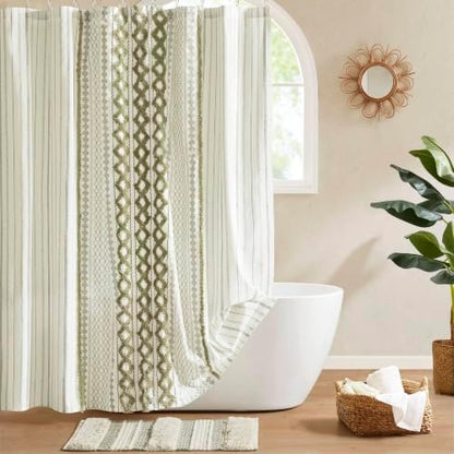 INK+IVY Extra Long Cotton Tufted Shower Curtain for Bathroom, Sage, 72 x 84