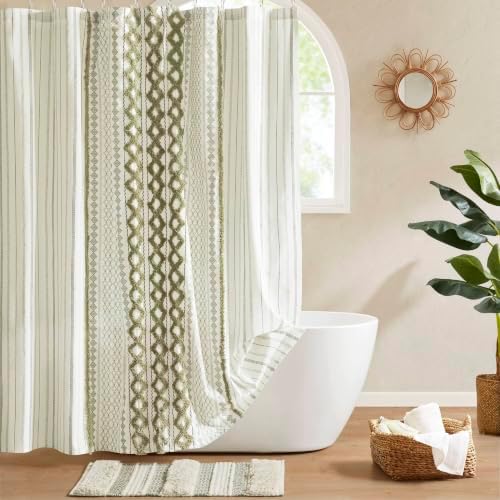 INK+IVY 100% Cotton Tufted Shower Curtain for Bathroom, Sage, 72 x 72