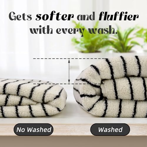 8 Piece Black and Ivory Towel Set, Super Soft & Absorbent Cotton Striped