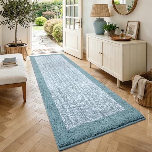 70x24 Bathroom Rugs Non Slip Washable, Soft Absorbent Bath Mat Dusty Blue