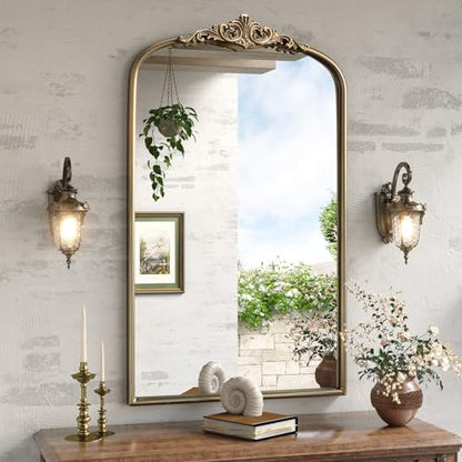 Antique Gold Arched Mirror, 24"x40" Bathroom Arched Wall Mirror