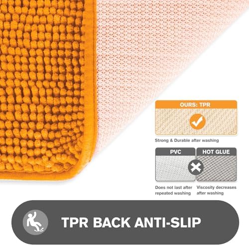 Small Bathroom Rug 12"x18" – Washable and Absorbent Bath Mat, Non Slip, Thick Soft Chenille Bath Rugs for Bathroom, Shower, Sink, Dog mat(Flame Orange)