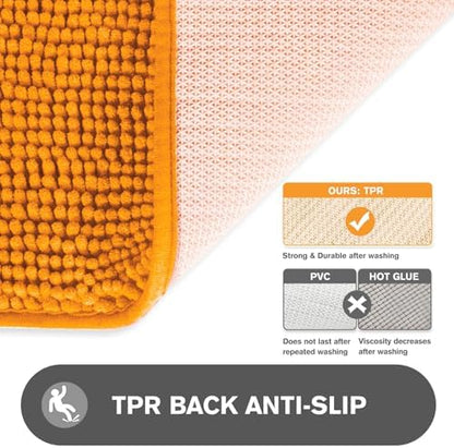 Small Bathroom Rug 12"x18" – Washable and Absorbent Bath Mat, Non Slip, Thick Soft Chenille Bath Rugs for Bathroom, Shower, Sink, Dog mat(Flame Orange)