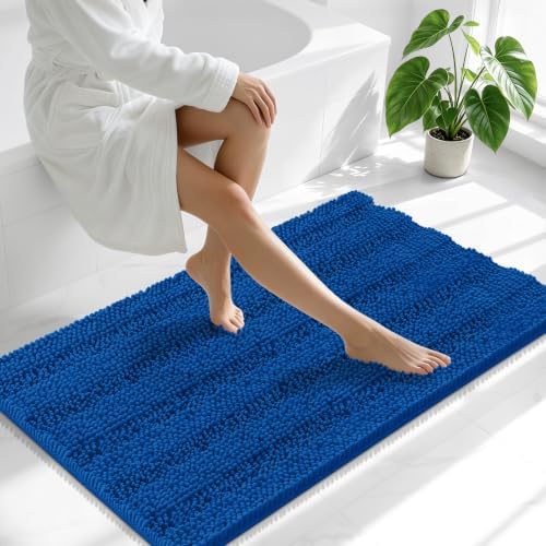 Smiry Thick Chenille Bathroom Runner Rugs 44x24, Bath Mat, Deep Navy Blue